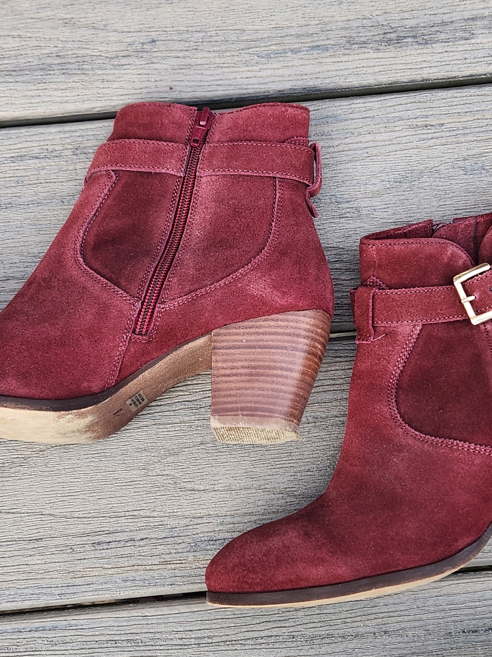 Diba Burgundy Suede Ankle Booties with Buckle Accent - Picture 4 of 8